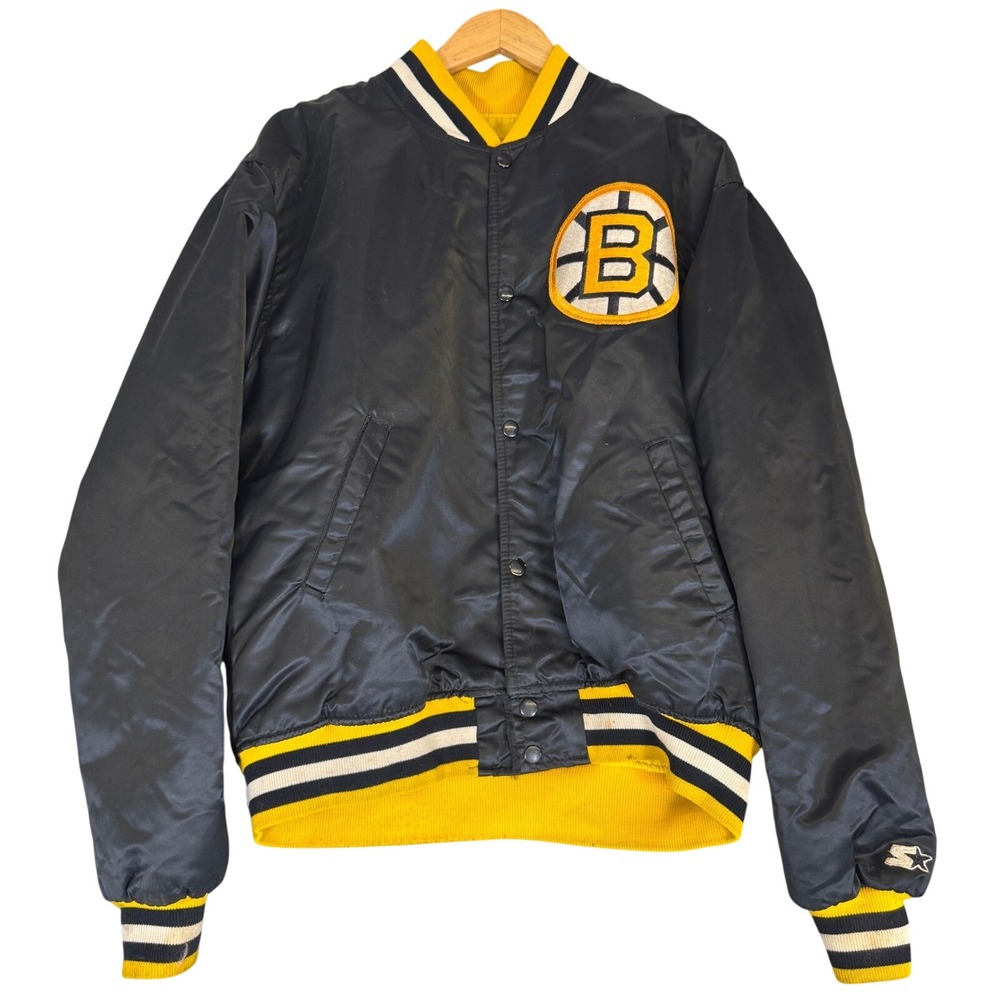 Vintage Starter NHL Boston Bruins Satin Bomber Jacket Black XL Retro USA Made